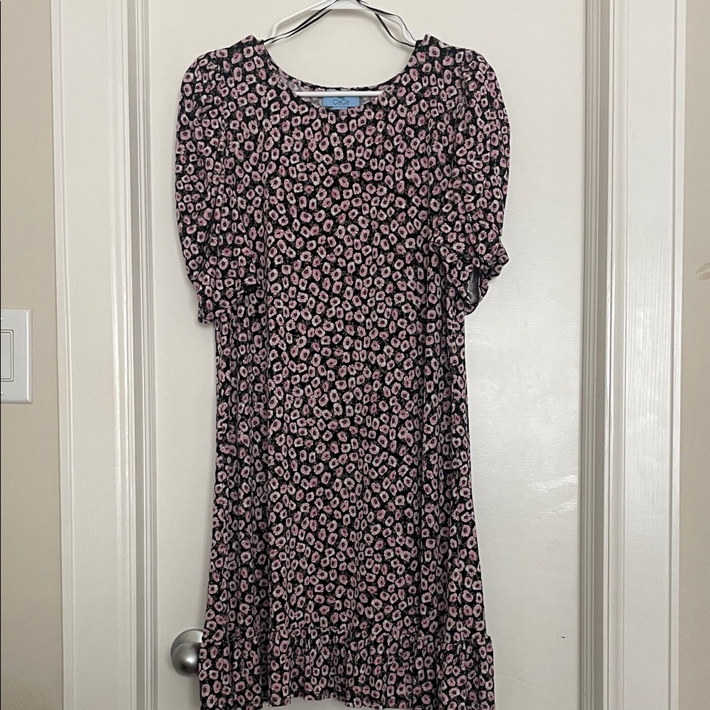 CeCe Black Floral Dress with Pink Flowers